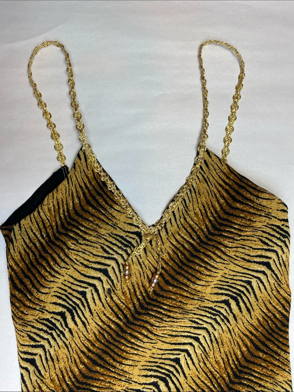 Vintage Emily D. Tiger Animal Print Georgette Maxi Dress Open Back Size Medium - Picture 3 of 6